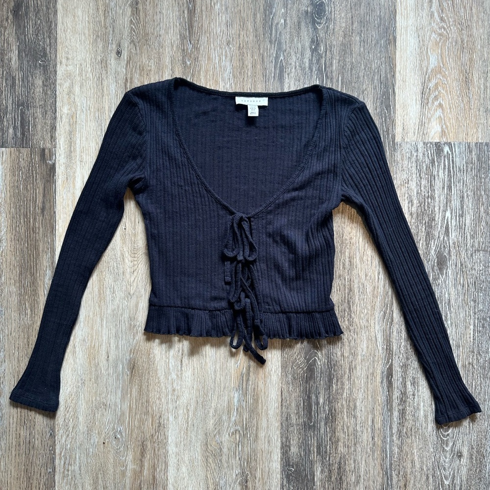 Top Shop Long Sleeve Top with Ties In Front